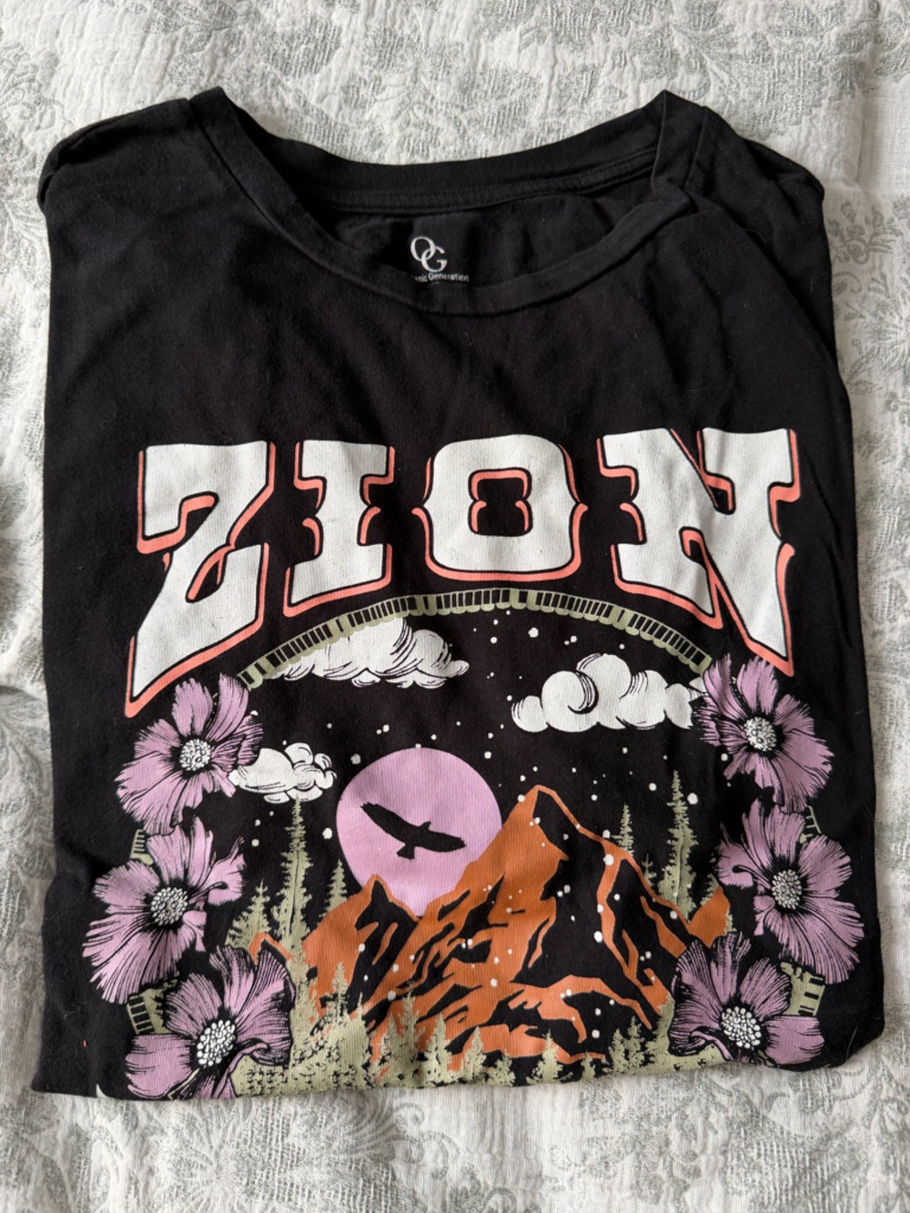 Zion National Park Graphic Tee XL | Vintage Style Floral Mountain Shirt